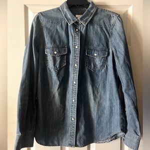 J Crew Pearl Snap Denim Shirt Top Medium